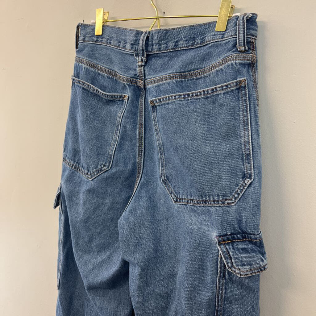 H&M Medium Wash Baggy Fit Cargo Jeans 28