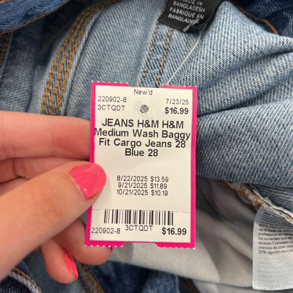 H&M Medium Wash Baggy Fit Cargo Jeans 28