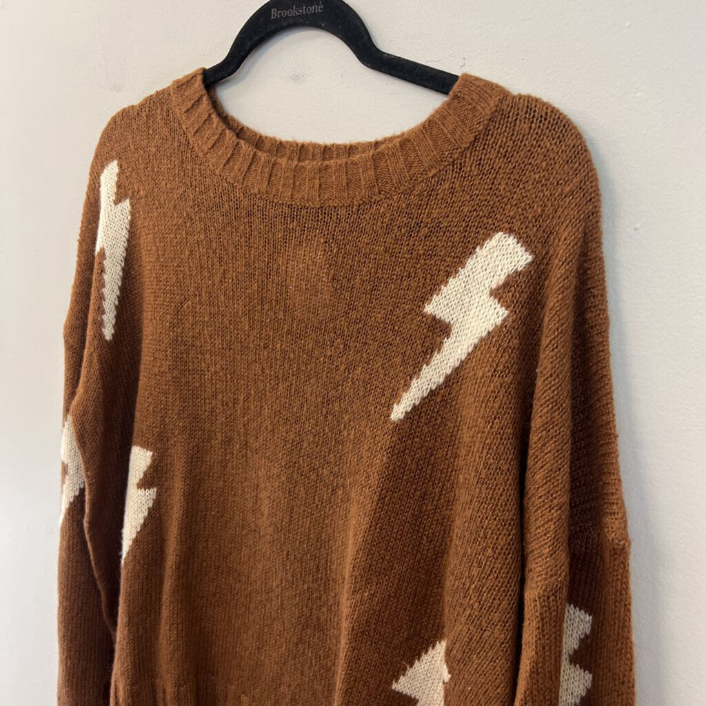 Vestique Brown/ Cream Lightning Bolt Sweater Top Medium