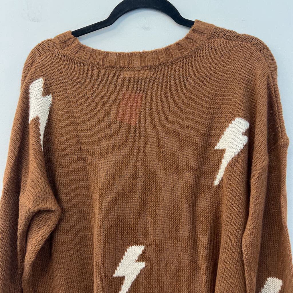 Vestique Brown/ Cream Lightning Bolt Sweater Top Medium