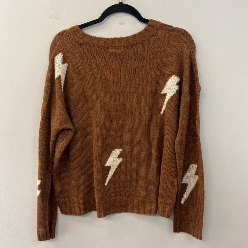 Vestique Brown/ Cream Lightning Bolt Sweater Top Medium
