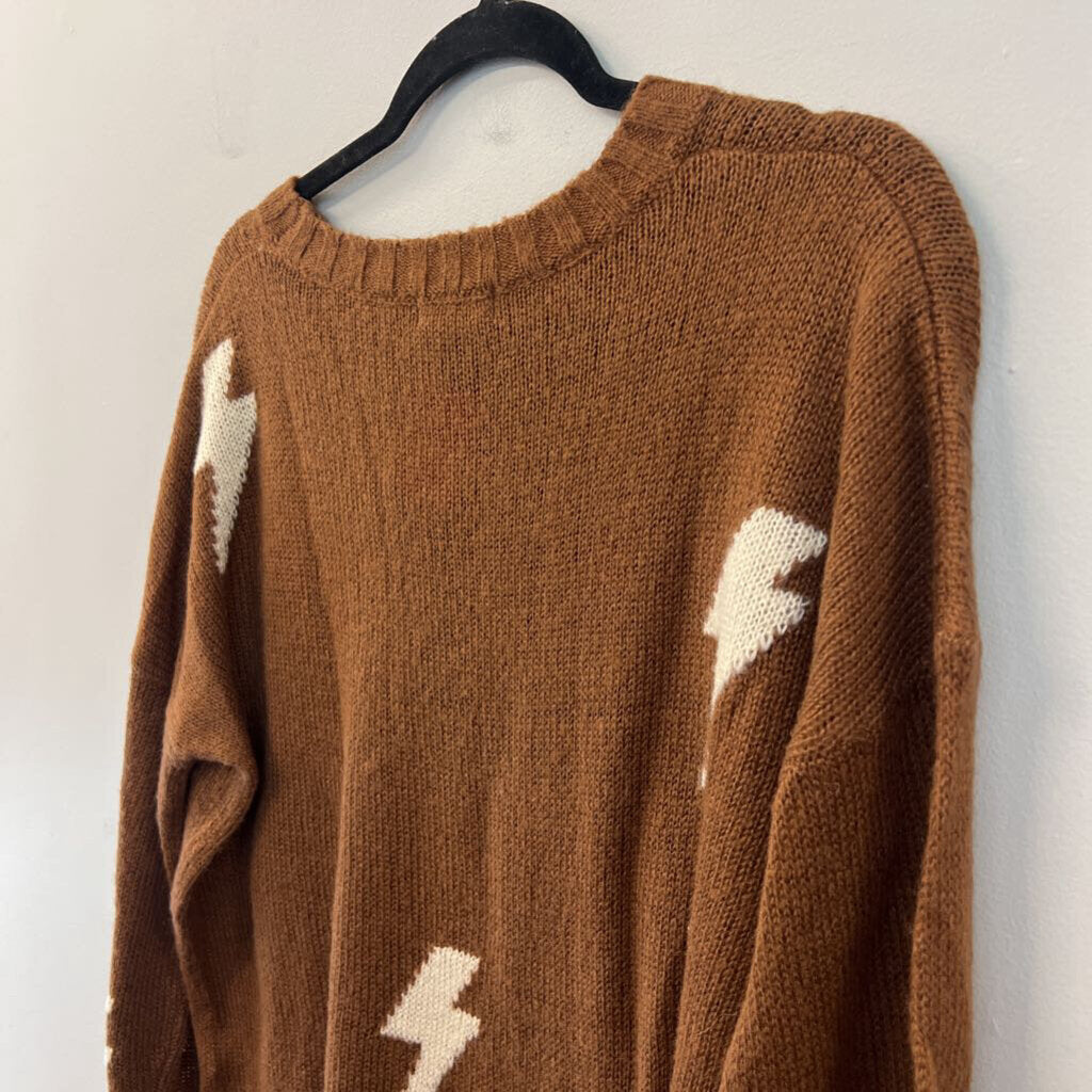 Vestique Brown/ Cream Lightning Bolt Sweater Top Medium