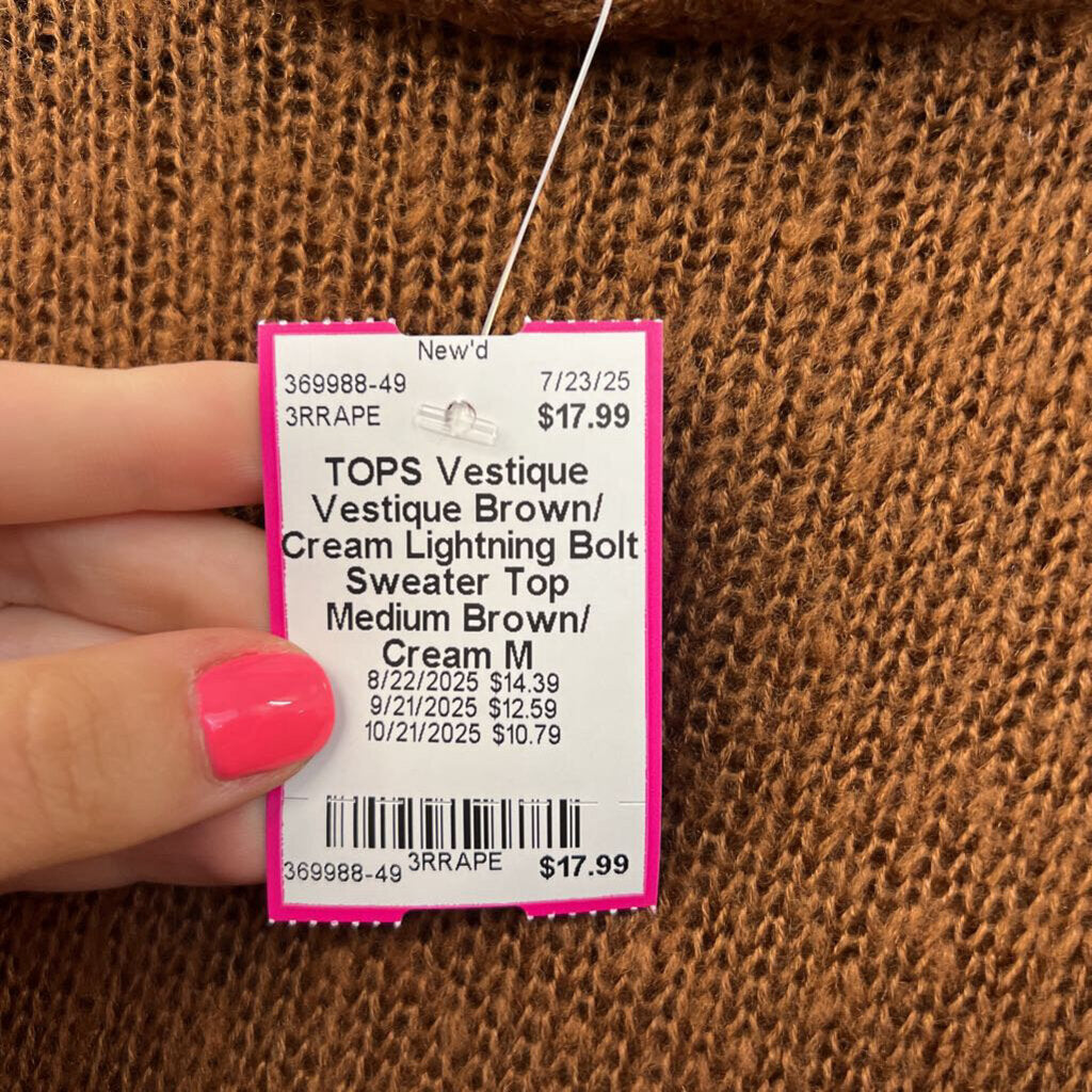Vestique Brown/ Cream Lightning Bolt Sweater Top Medium