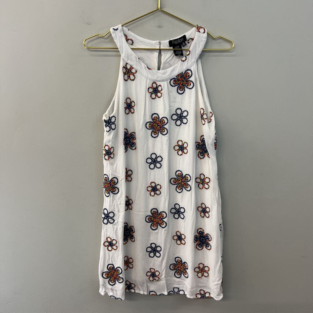 Papillon White/ Multi Embroidered Flower Dress Medium
