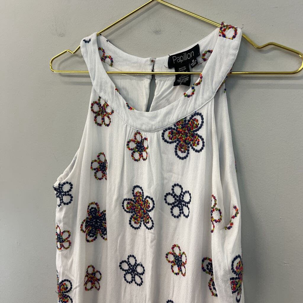 Papillon White/ Multi Embroidered Flower Dress Medium