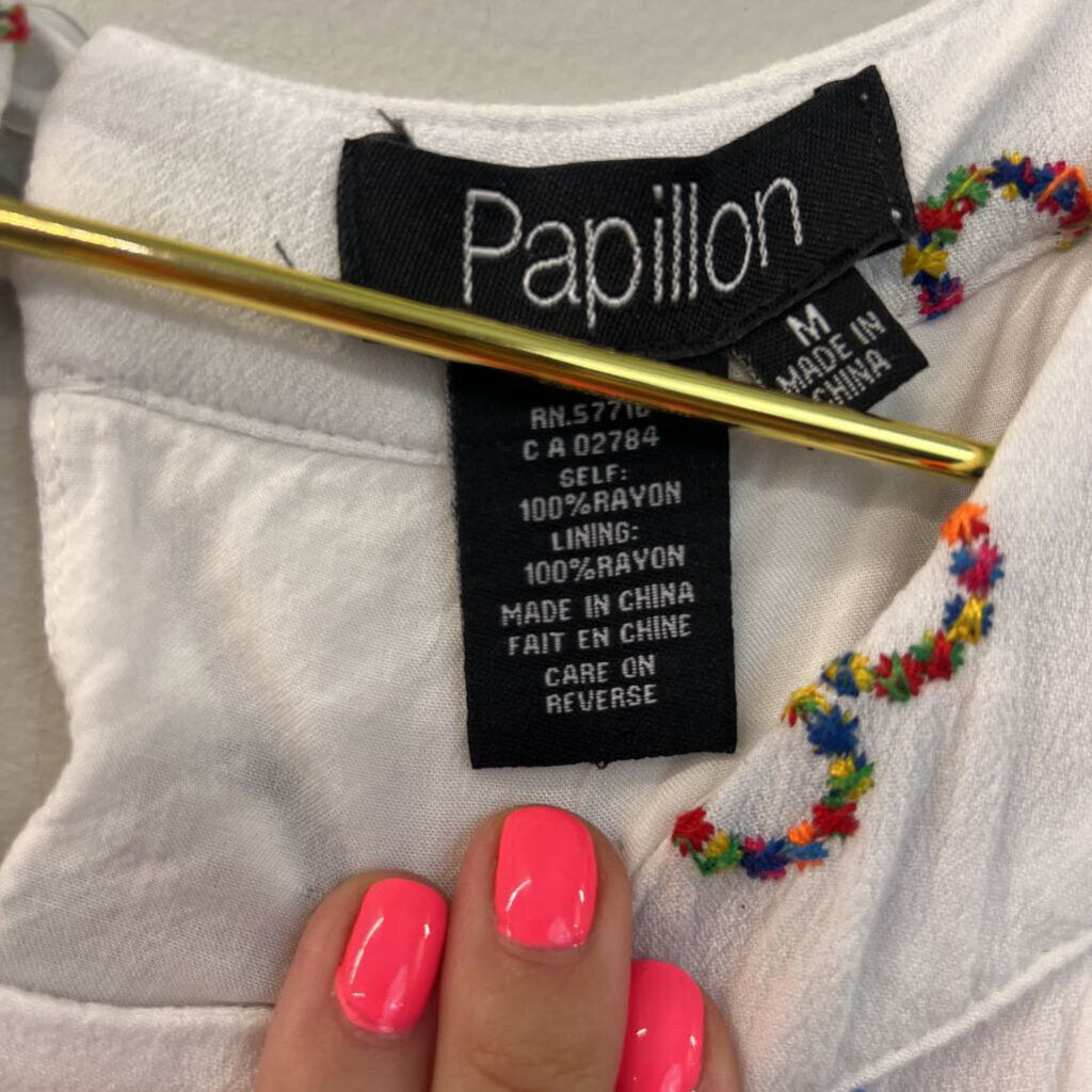 Papillon White/ Multi Embroidered Flower Dress Medium
