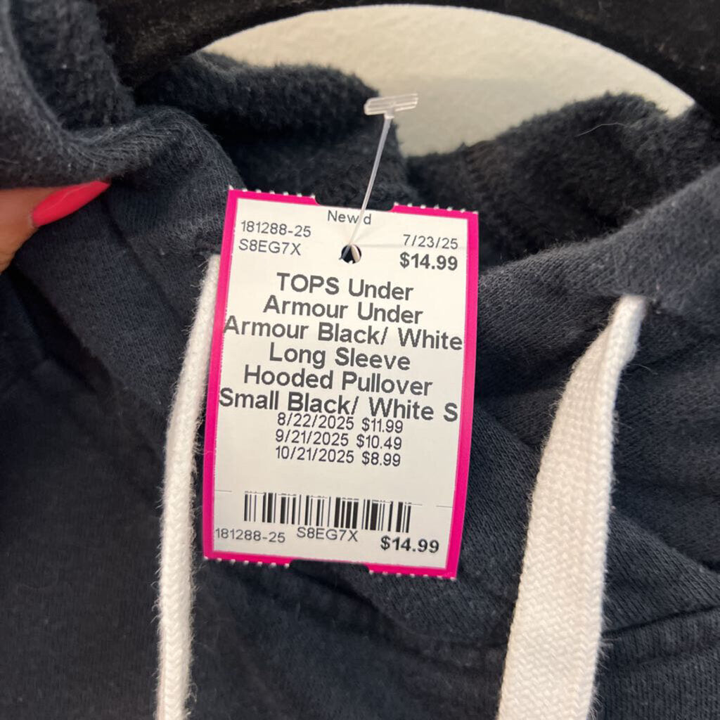 Under Armour Black/ White Long Sleeve Hooded Pullover Small