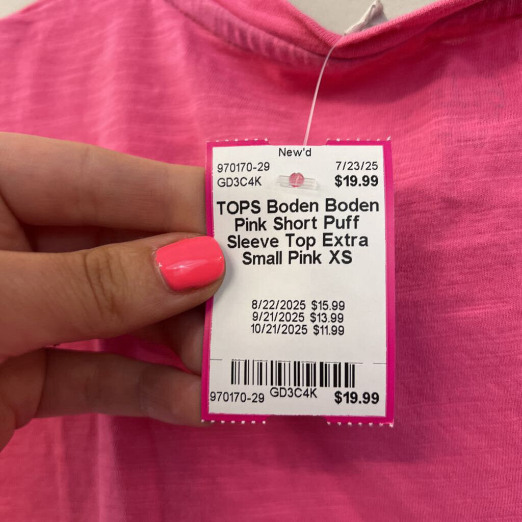 Boden Pink Short Puff Sleeve Top Extra Small
