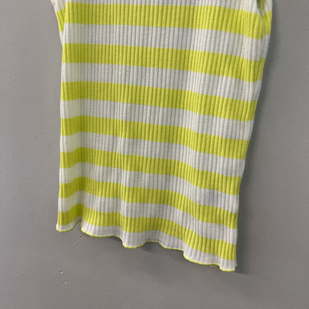t.la Neon Yellow/ White Striped Short Ruffle Sleeve Top Small