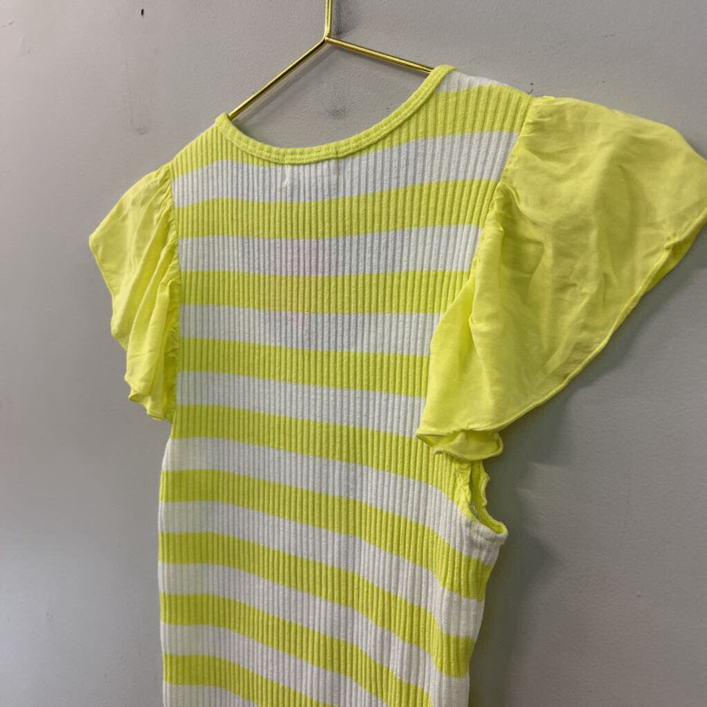 t.la Neon Yellow/ White Striped Short Ruffle Sleeve Top Small