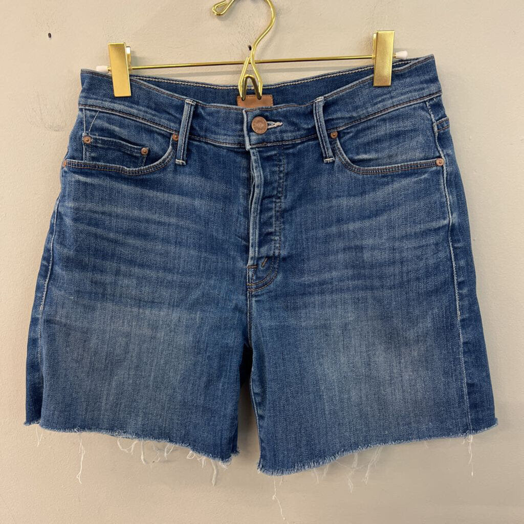 Mother Dark Wash The Vagabond Cuff Shorts 25