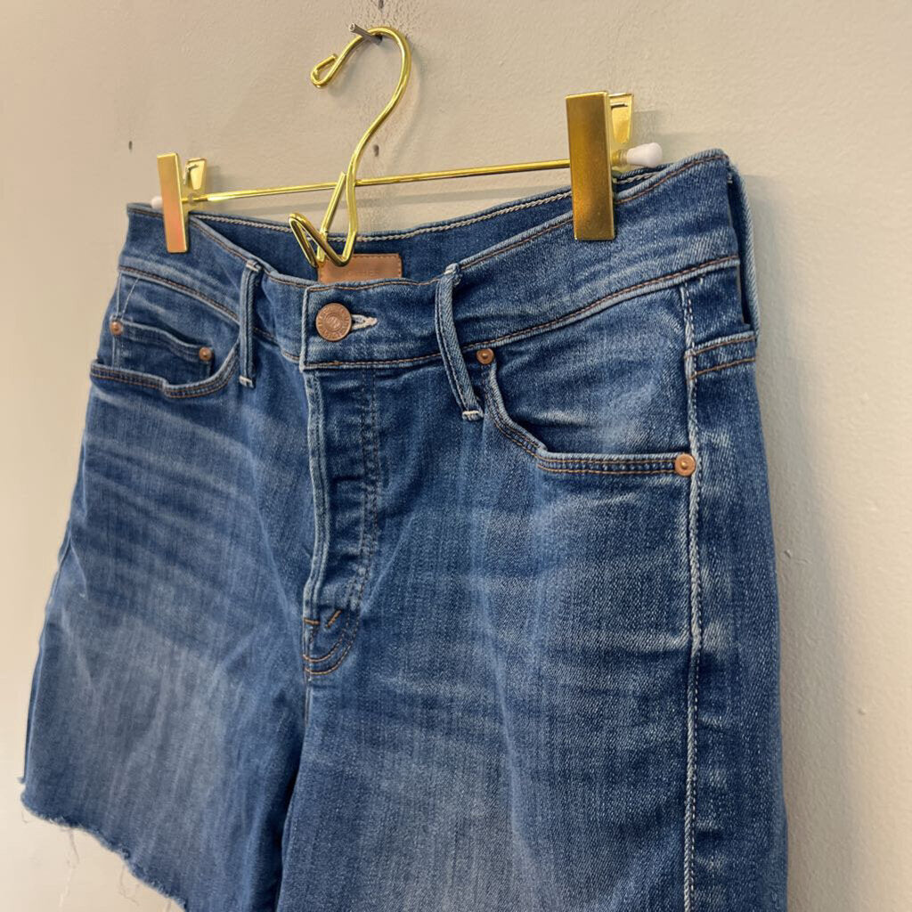 Mother Dark Wash The Vagabond Cuff Shorts 25