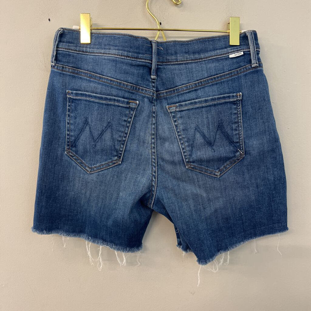 Mother Dark Wash The Vagabond Cuff Shorts 25