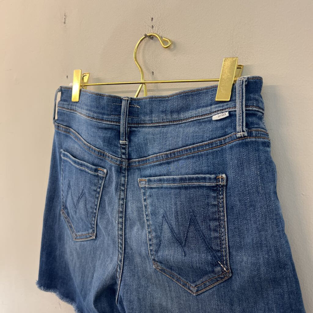 Mother Dark Wash The Vagabond Cuff Shorts 25