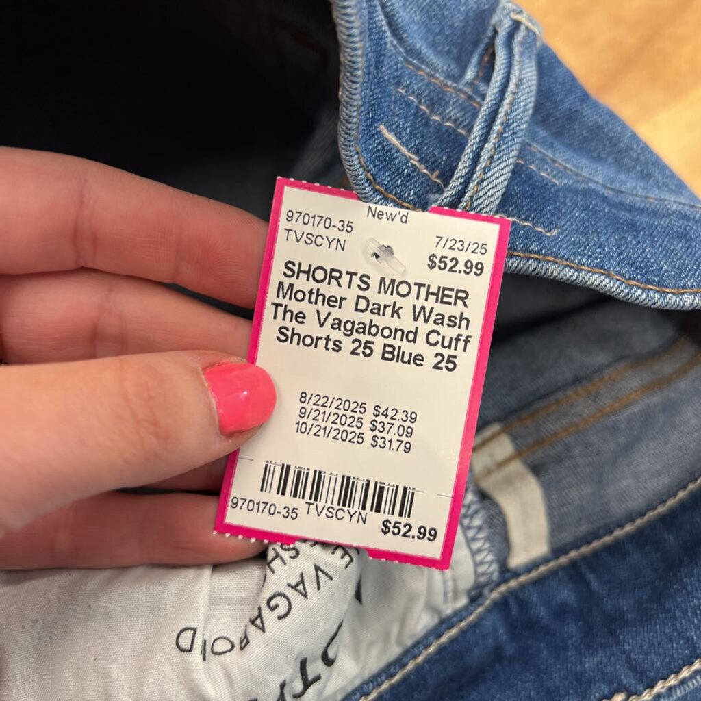 Mother Dark Wash The Vagabond Cuff Shorts 25