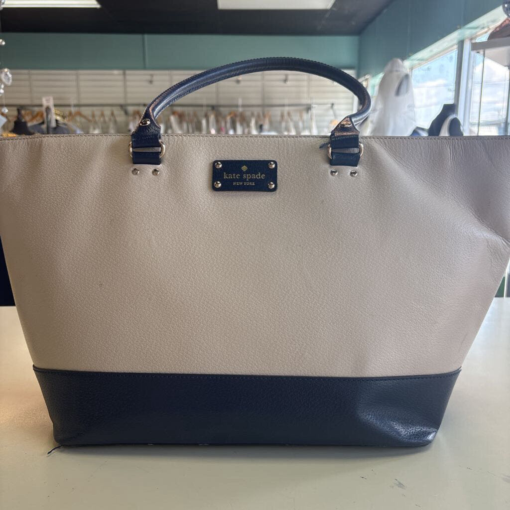 Kate Spade Navy/ Cream Leather Wellesley Tote Purse