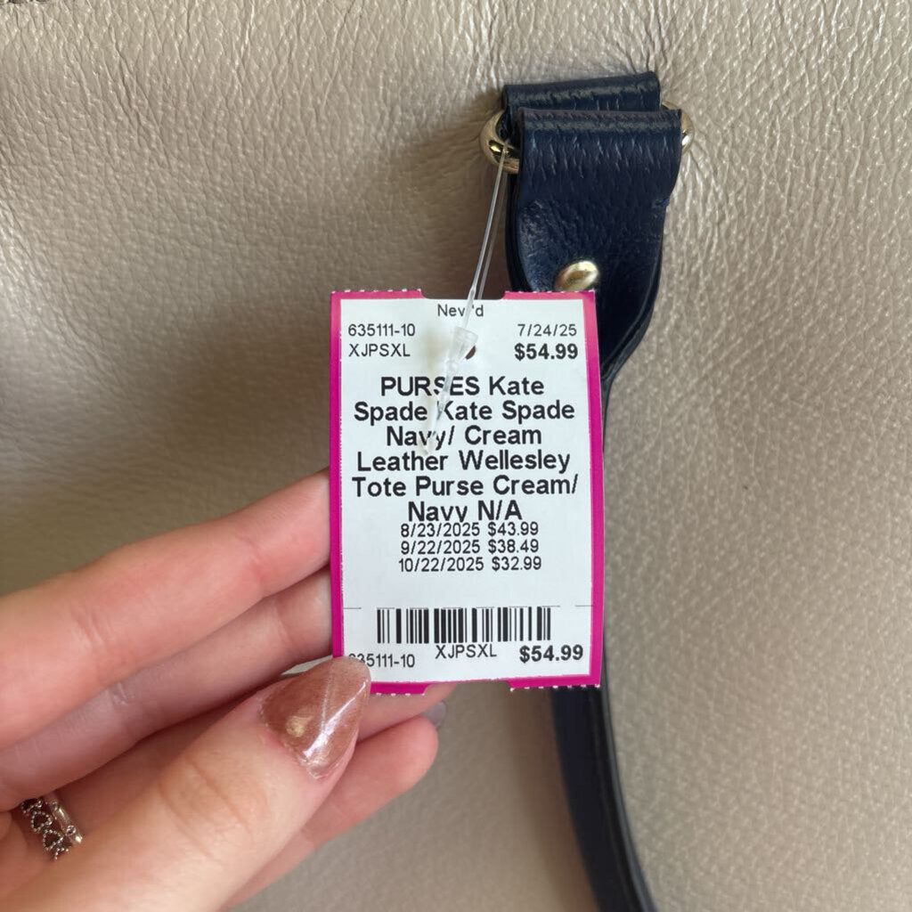 Kate Spade Navy/ Cream Leather Wellesley Tote Purse
