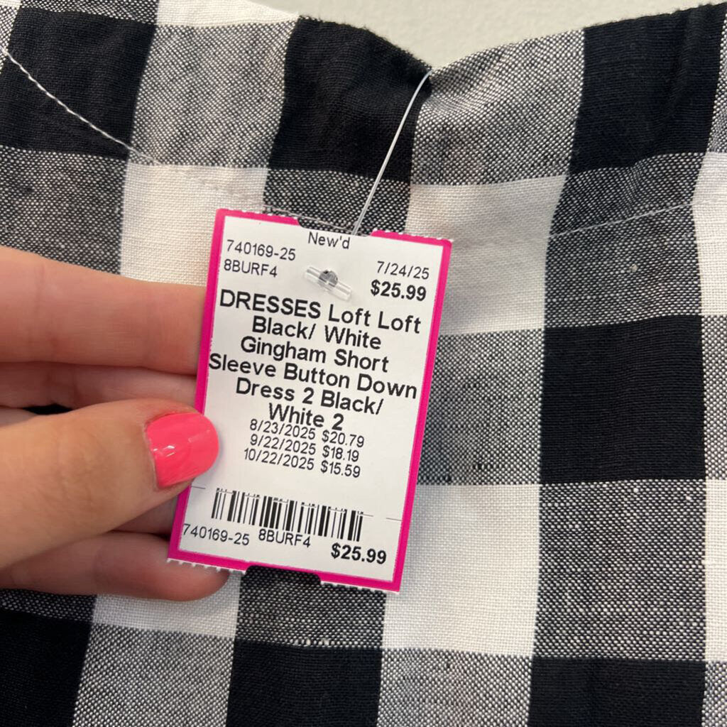 Loft Black/ White Gingham Short Sleeve Button Down Dress 2