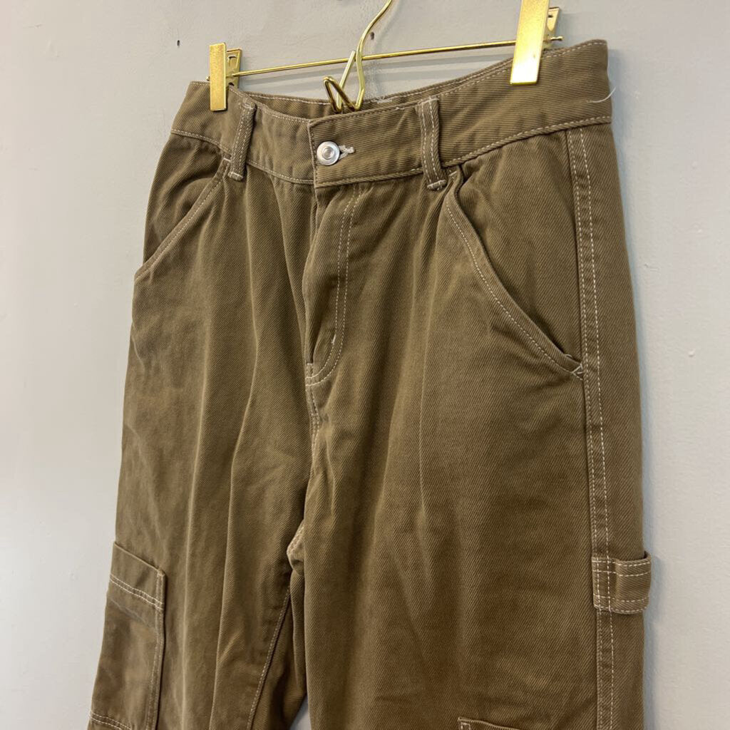 H and M Green Wide Leg Cargo Jeans 6