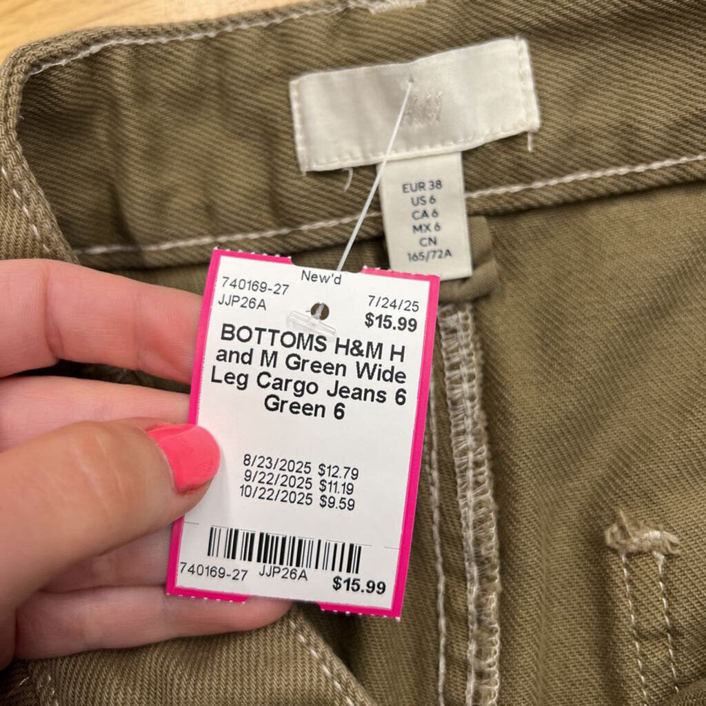 H and M Green Wide Leg Cargo Jeans 6