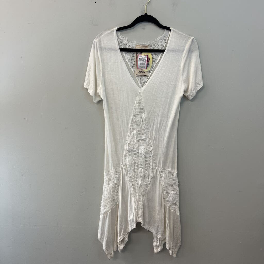 Vintage Concept White Short Sleeve 3D Textured Dress Small