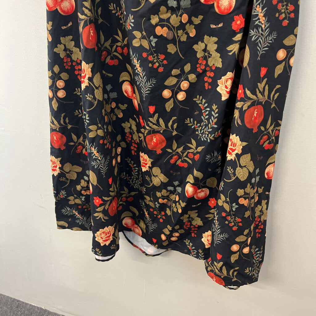 Cider Black/ Multi Botanical Print Long Puff Sleeve Maxi Dress 4X