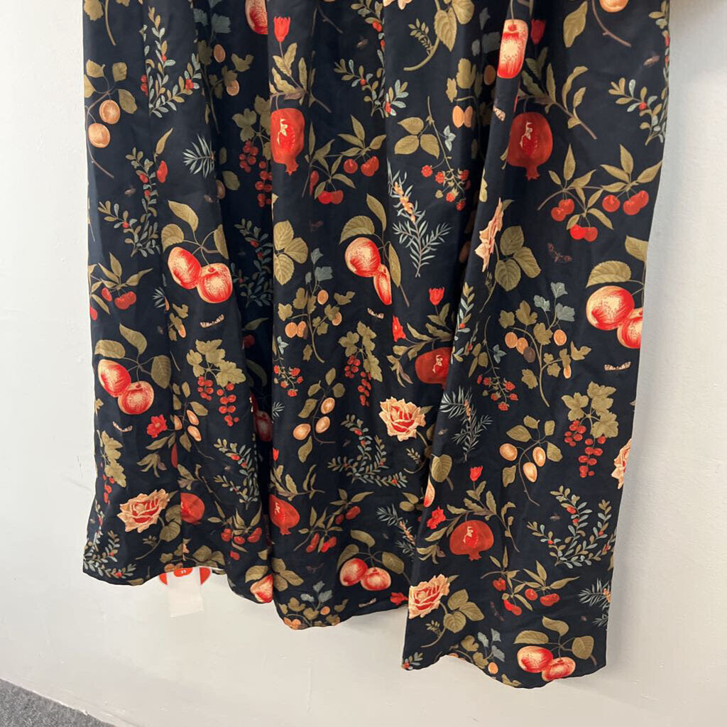 Cider Black/ Multi Botanical Print Long Puff Sleeve Maxi Dress 4X