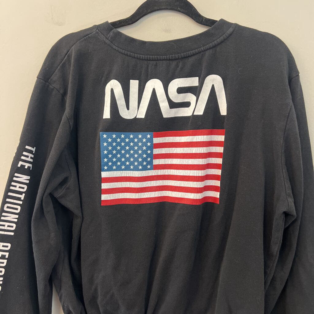 Fifth Sun Black/ White Nasa Cropped Long Sleeve Pullover Large