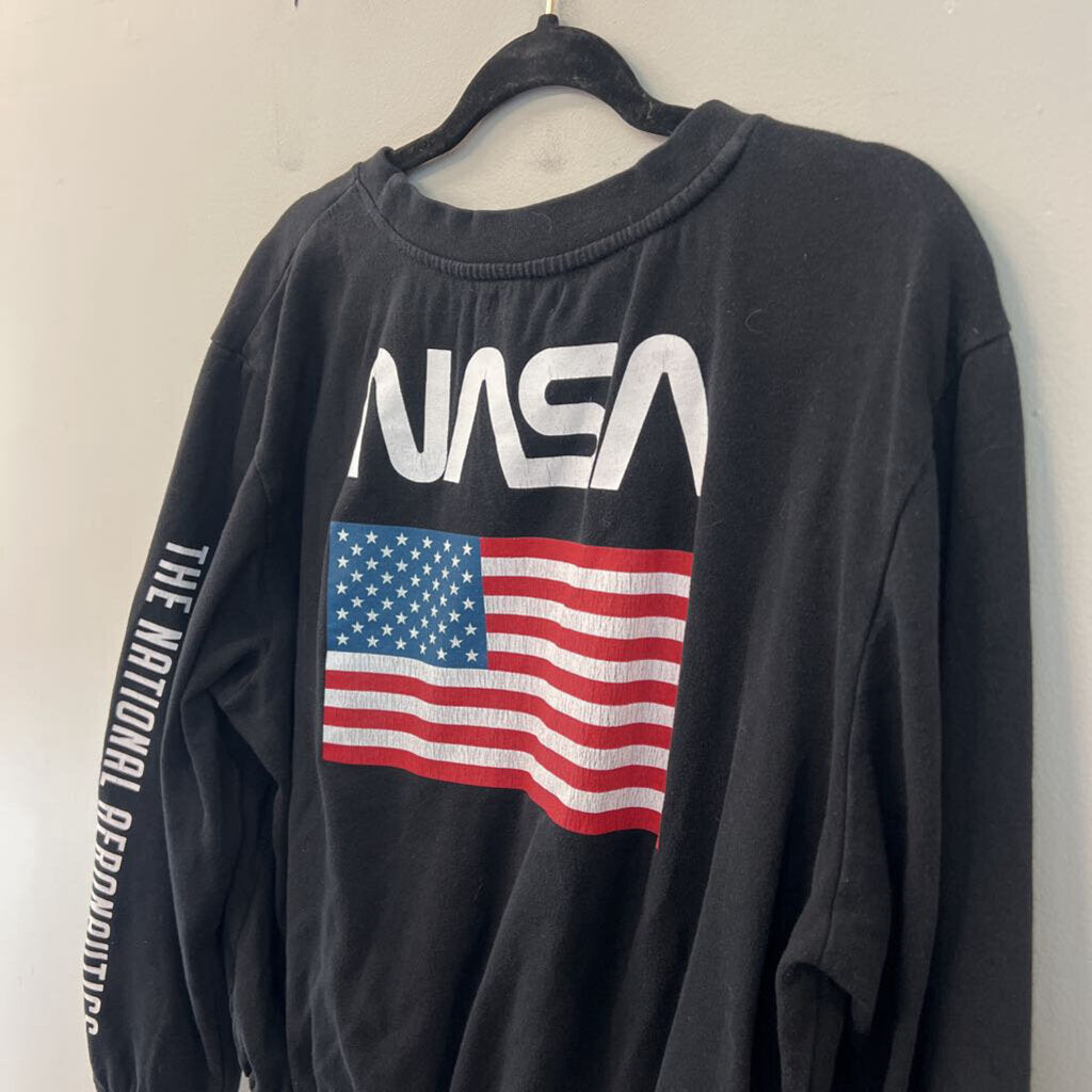 Fifth Sun Black/ White Nasa Cropped Long Sleeve Pullover Large