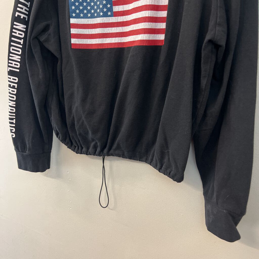 Fifth Sun Black/ White Nasa Cropped Long Sleeve Pullover Large