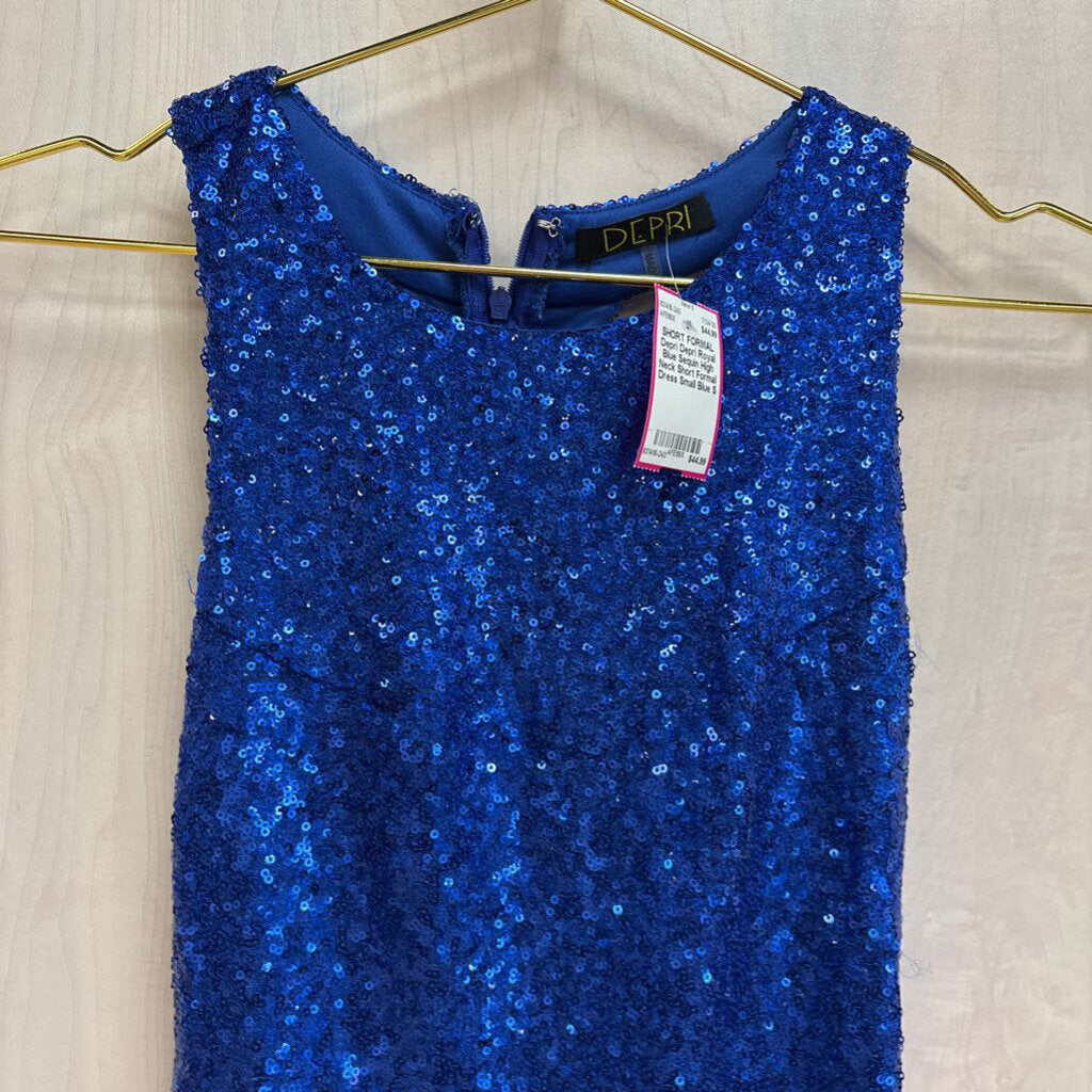 Depri Royal Blue Sequin High Neck Short Formal Dress Small Depri Royal Blue Sequin High Neck Short Formal Dress Small