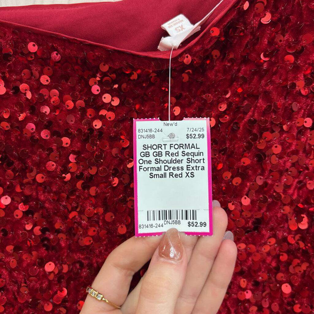 GB Red Sequin One Shoulder Short Formal Dress Extra Small