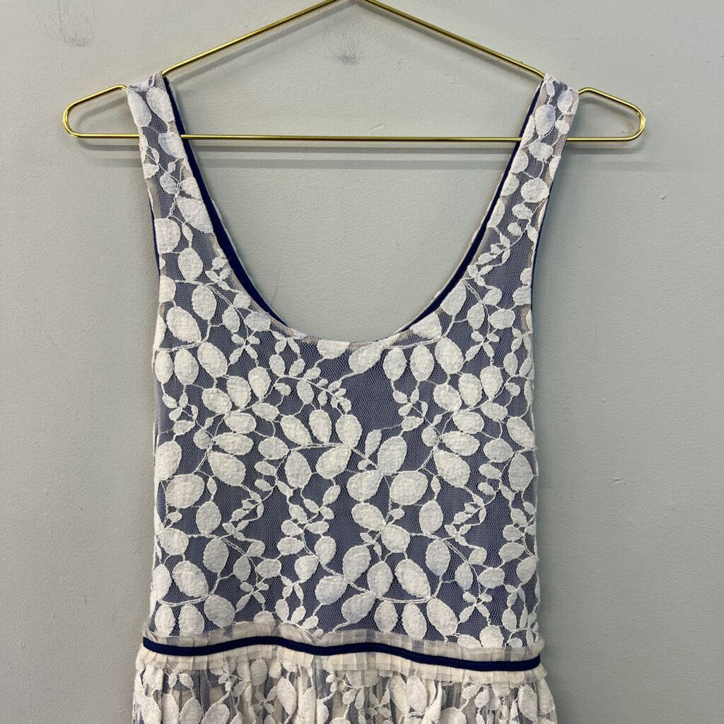 Anthropologie Blue/ Cream Lace Overlay Tank Dress Large