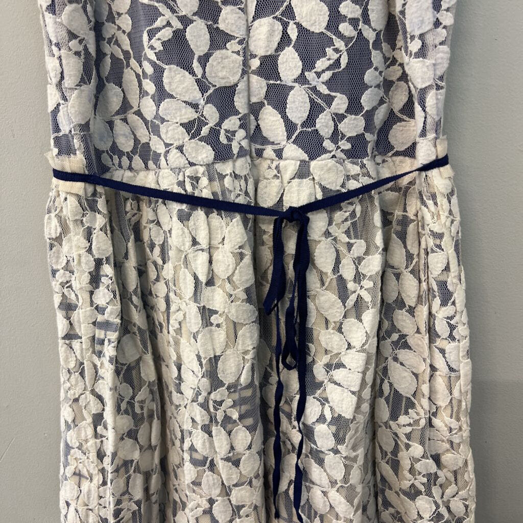 Anthropologie Blue/ Cream Lace Overlay Tank Dress Large