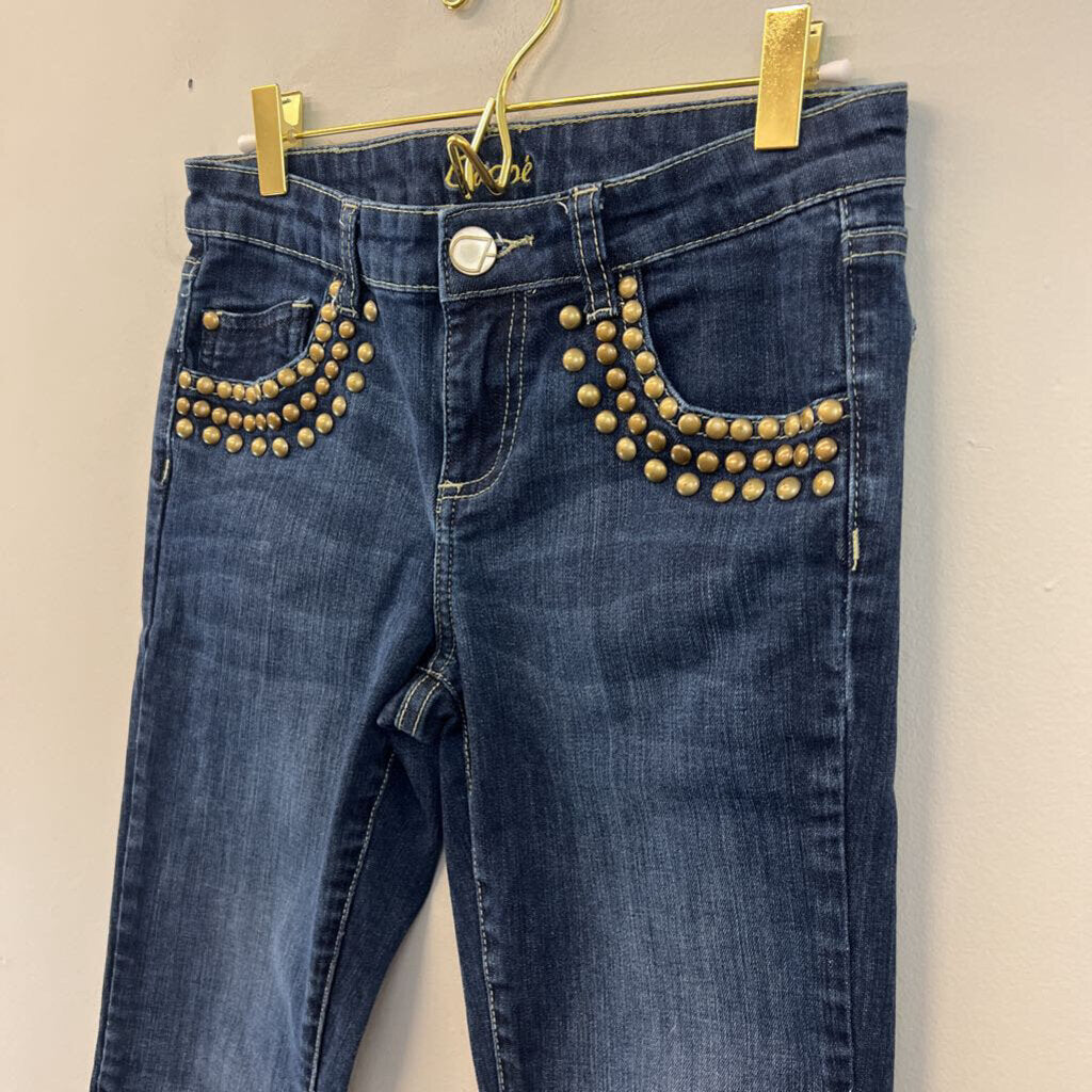 Cache Dark Wash Stud Embellished Boot Cut Jeans 2