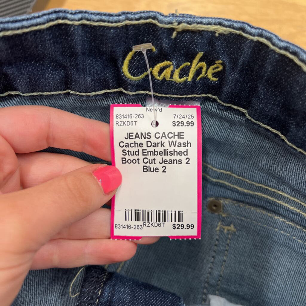 Cache Dark Wash Stud Embellished Boot Cut Jeans 2