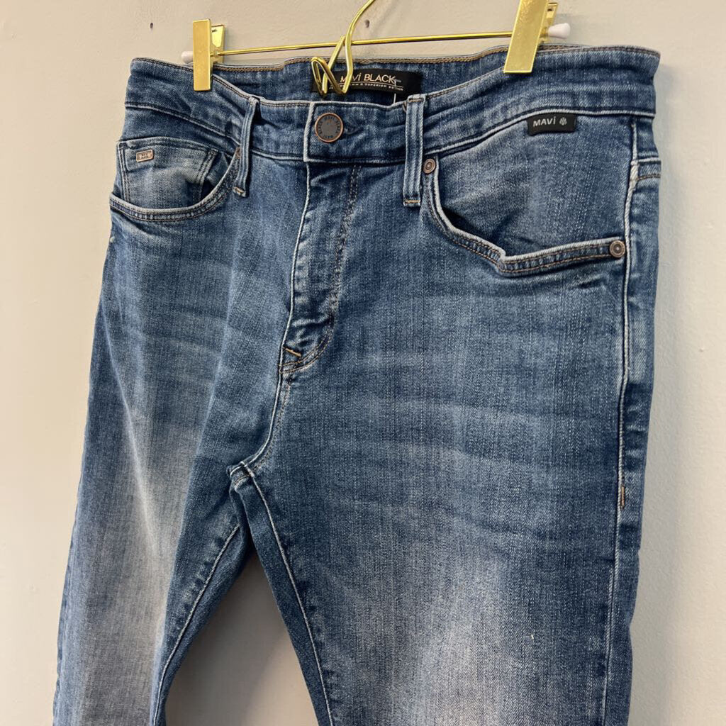 Mavi Black Medium Wash High Waisted Straight Leg Jeans 33