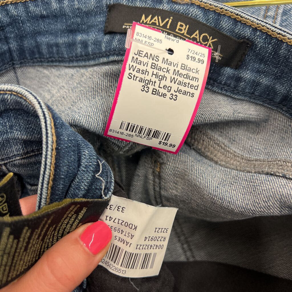 Mavi Black Medium Wash High Waisted Straight Leg Jeans 33