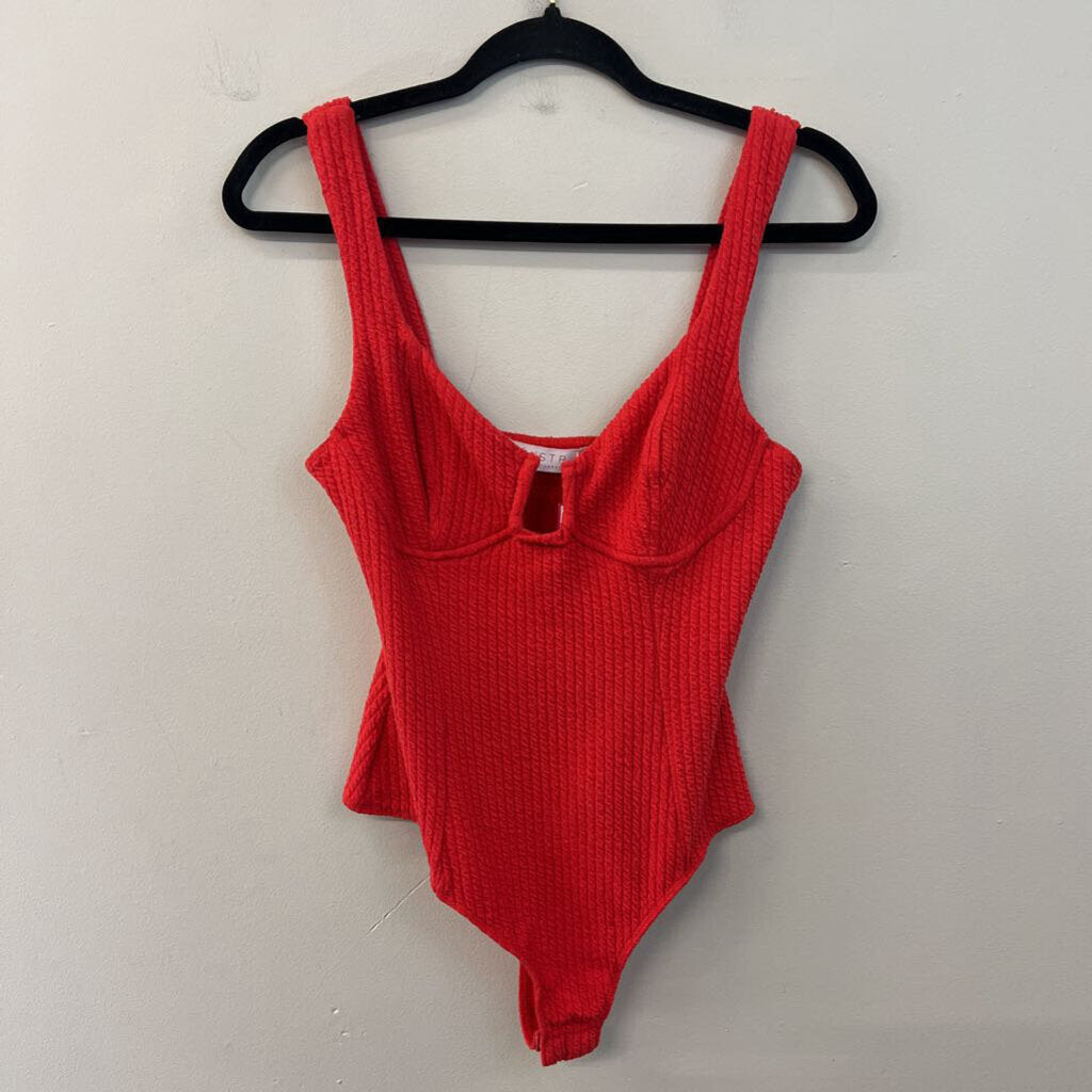 ASTR Red Textured Tank Bodysuit Medium