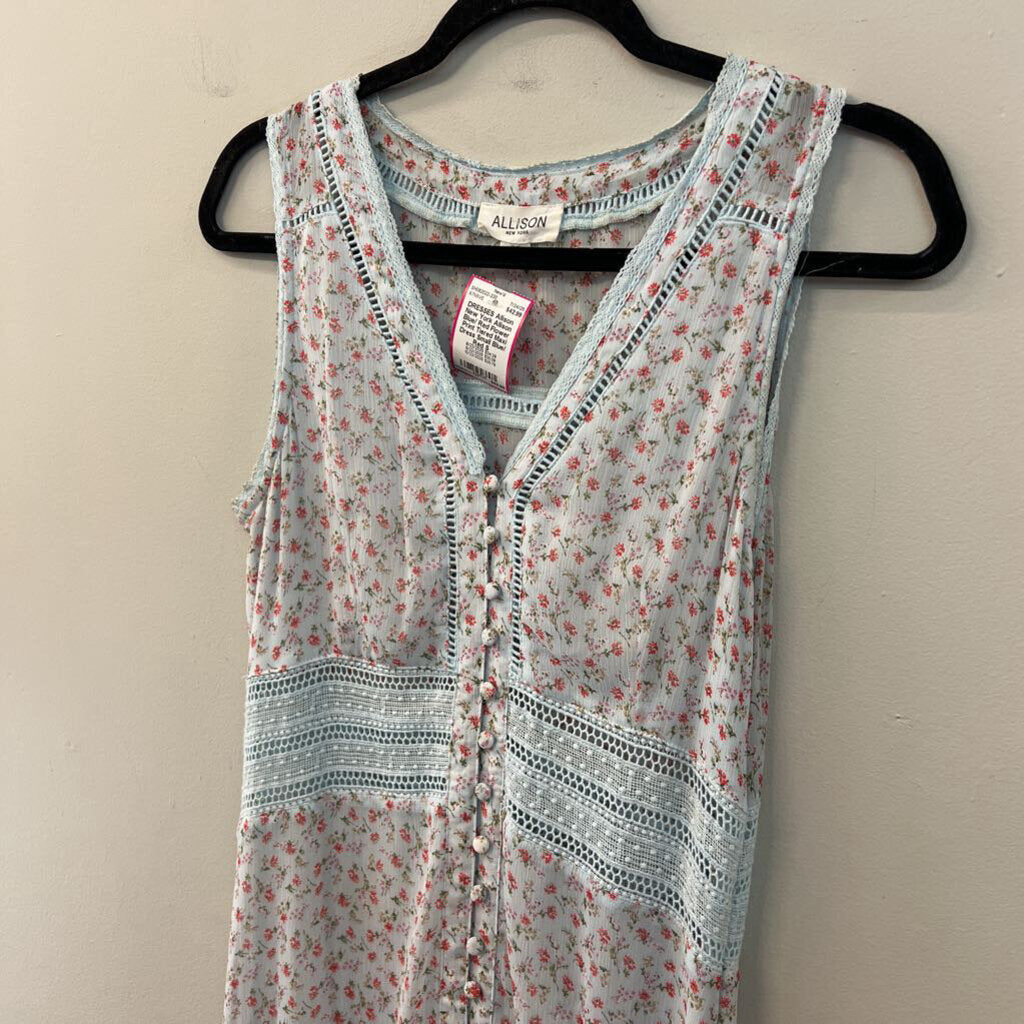 Allison Blue/ Red Flower Print Tiered Maxi Dress Small