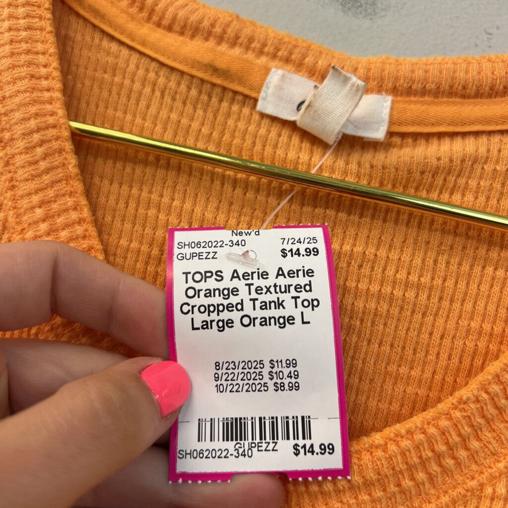 Aerie Orange Textured Cropped Tank Top Large