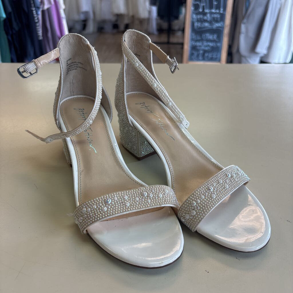 Betsey Johnson Pearl Embellished Block Heels 7