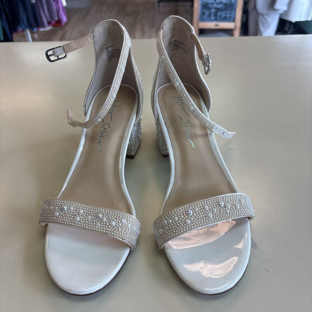 Betsey Johnson Pearl Embellished Block Heels 7
