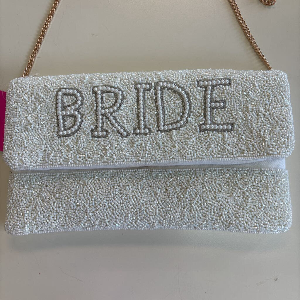 White Beaded Bride Crossbody Purse