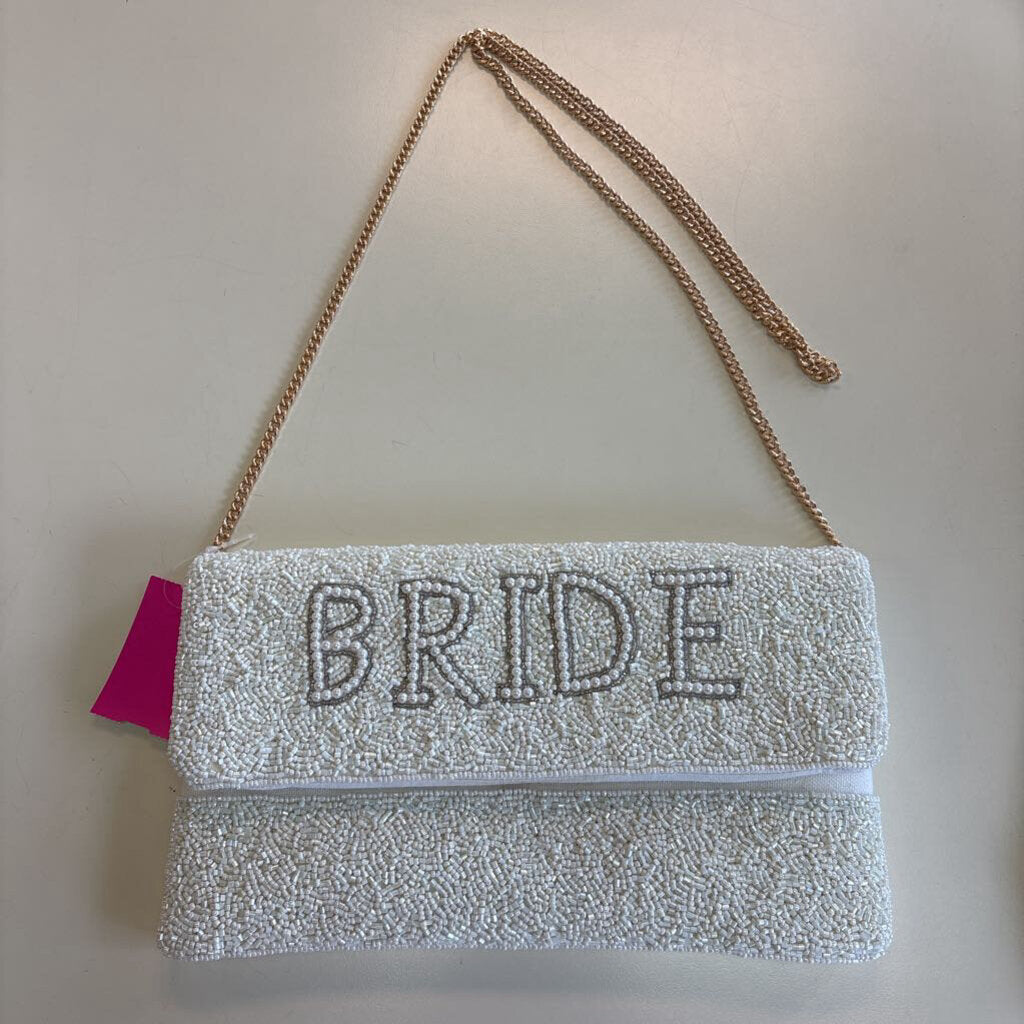 White Beaded Bride Crossbody Purse