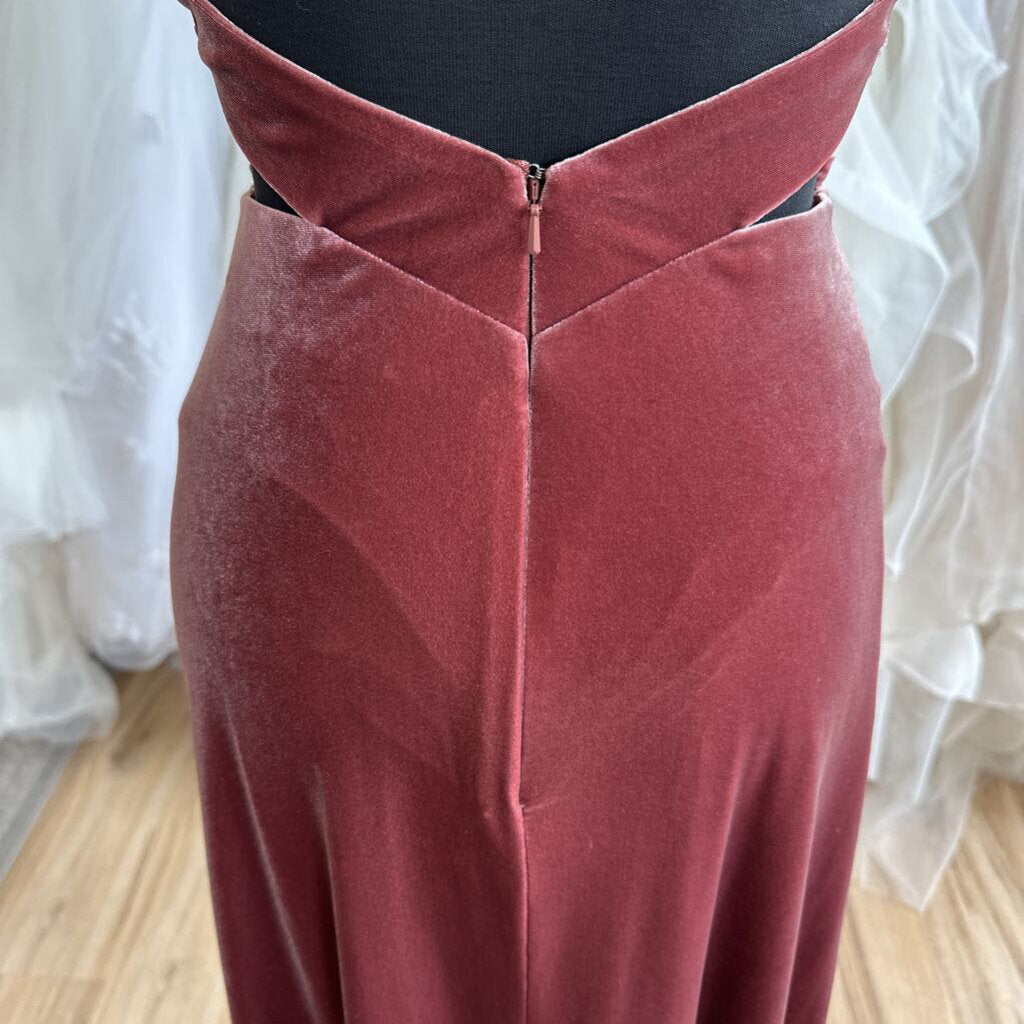 Revelry Rust Velvet V Neck Long Formal Dress 4