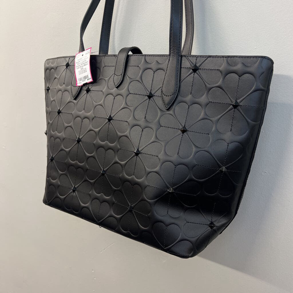 Kate Spade Black Leather Flower Embossed Tote Purse