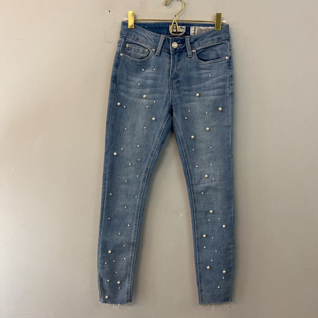Indigo Rein Light Wash Pearl Embellished Skinny Jeans 3
