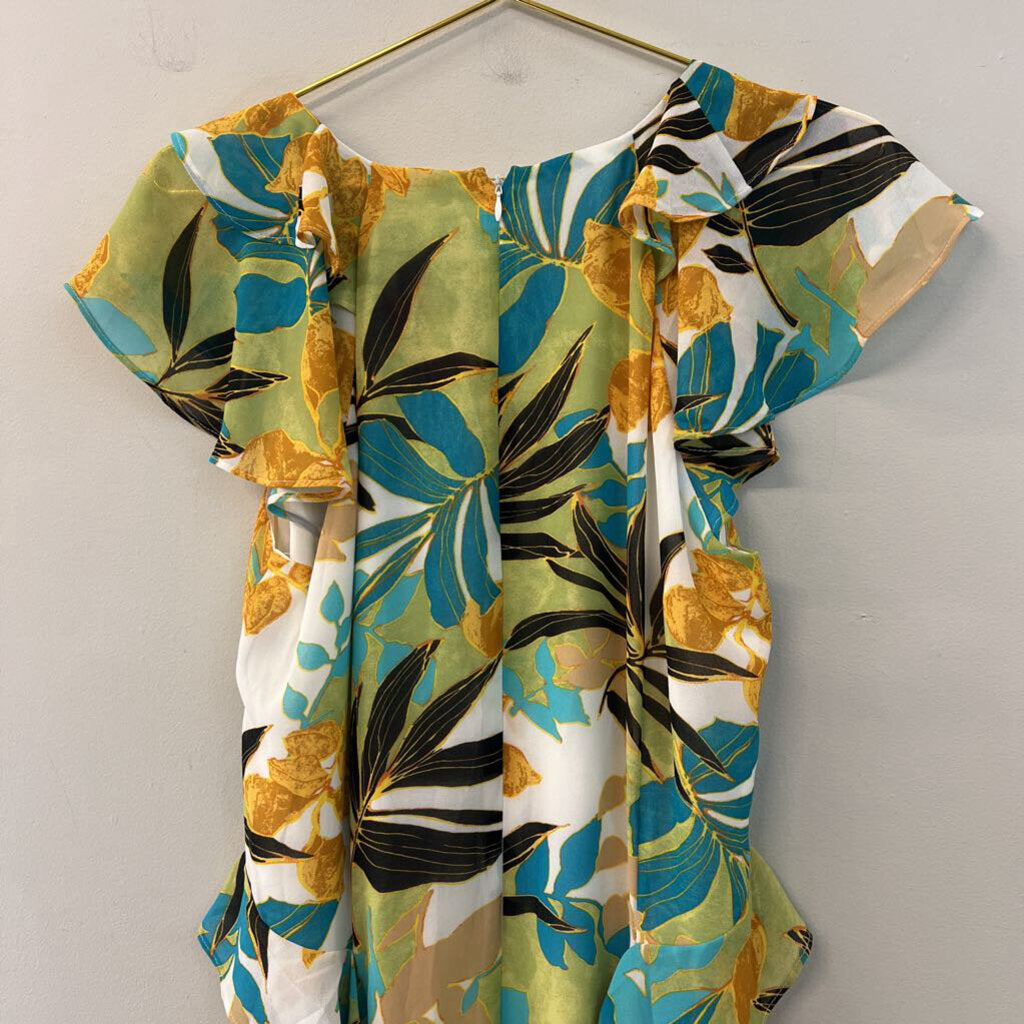 Chicos White/ Multi Print Ruffle Detail Midi Dress 10