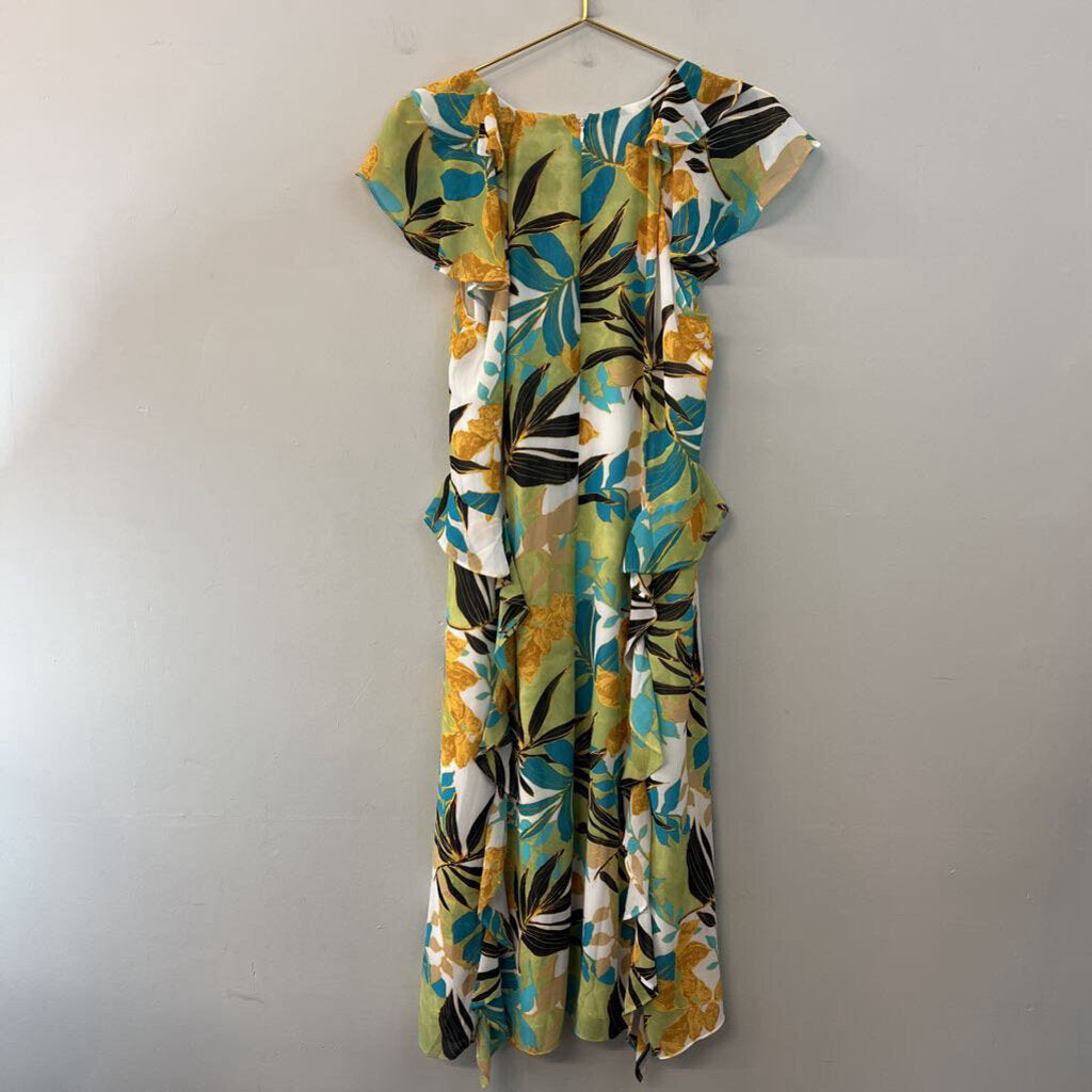 Chicos White/ Multi Print Ruffle Detail Midi Dress 10